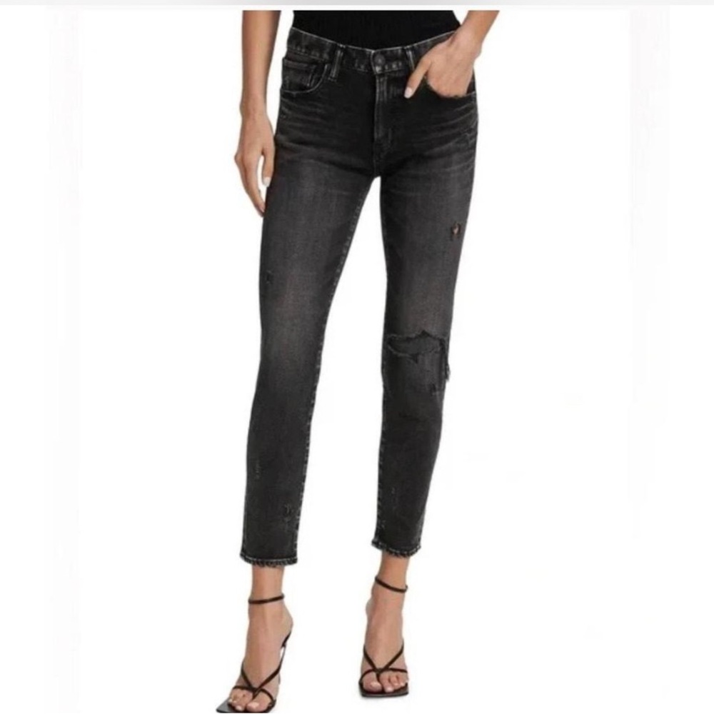 Moussy Lenwood Skinny-black Distressed Jeans Size 28 Made In Japan Quiet Luxury